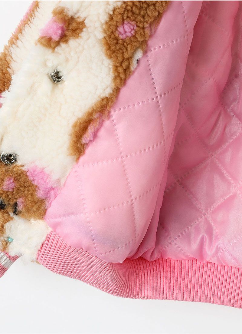 韓國 OZKIZ - 保暖毛絨絎縫內裡棒球外套-咖啡兔