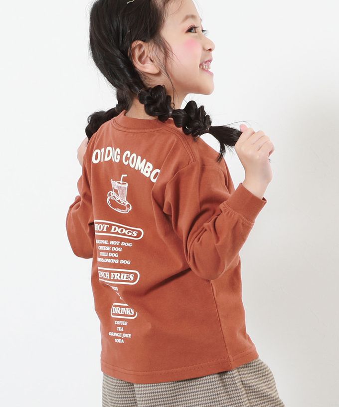 日本 devirock - 100%棉 定番印花長袖上衣-熱狗套餐-磚橘