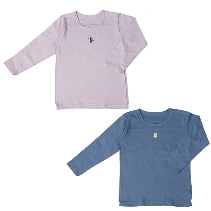 akachan honpo - 長袖圓領上衣2件組-蓬鬆棉 機器人&太空梭-藍色