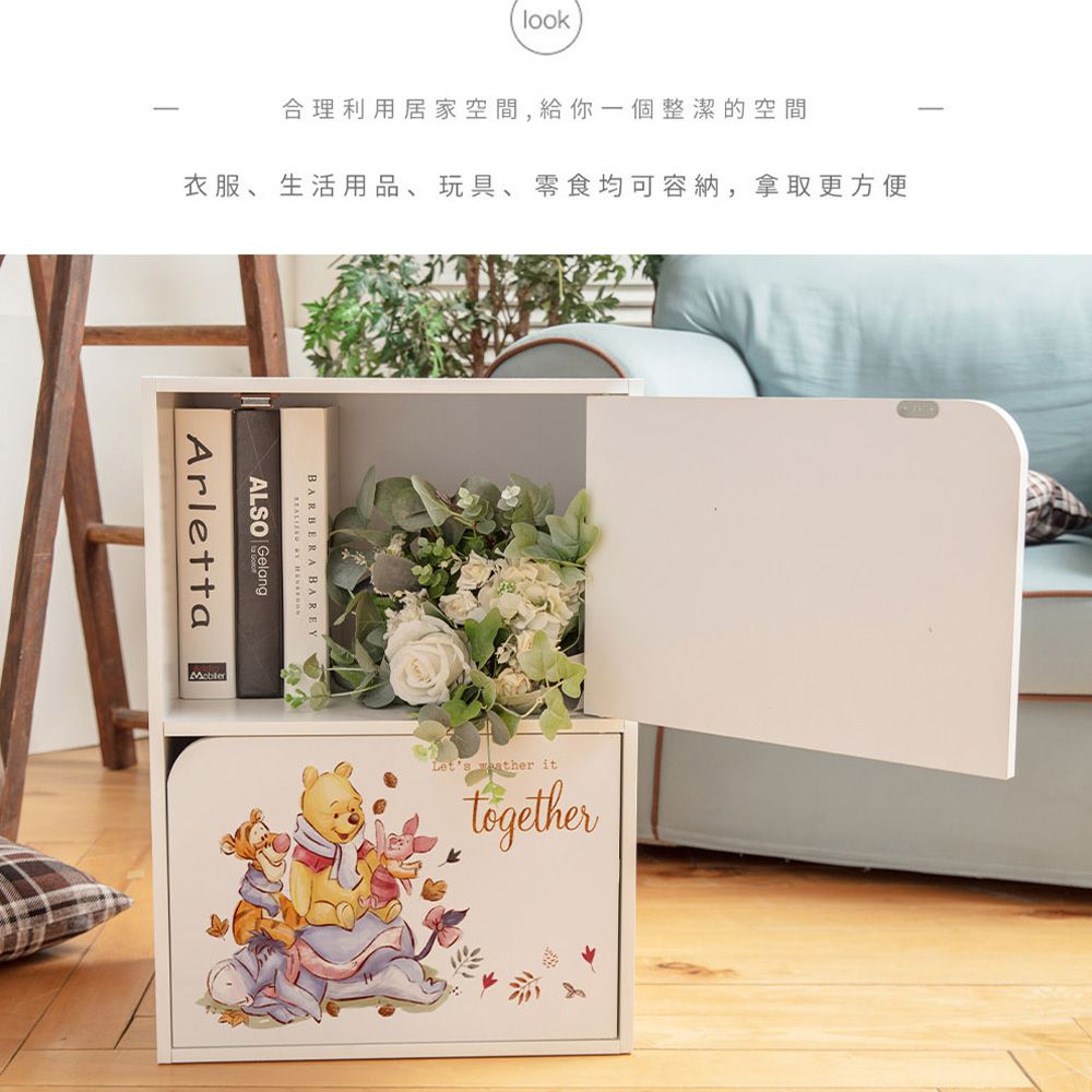 迪士尼 Disney  小熊維尼插畫風 雙層收納櫃 二層二門櫃雙層櫃 收納櫃 木櫃