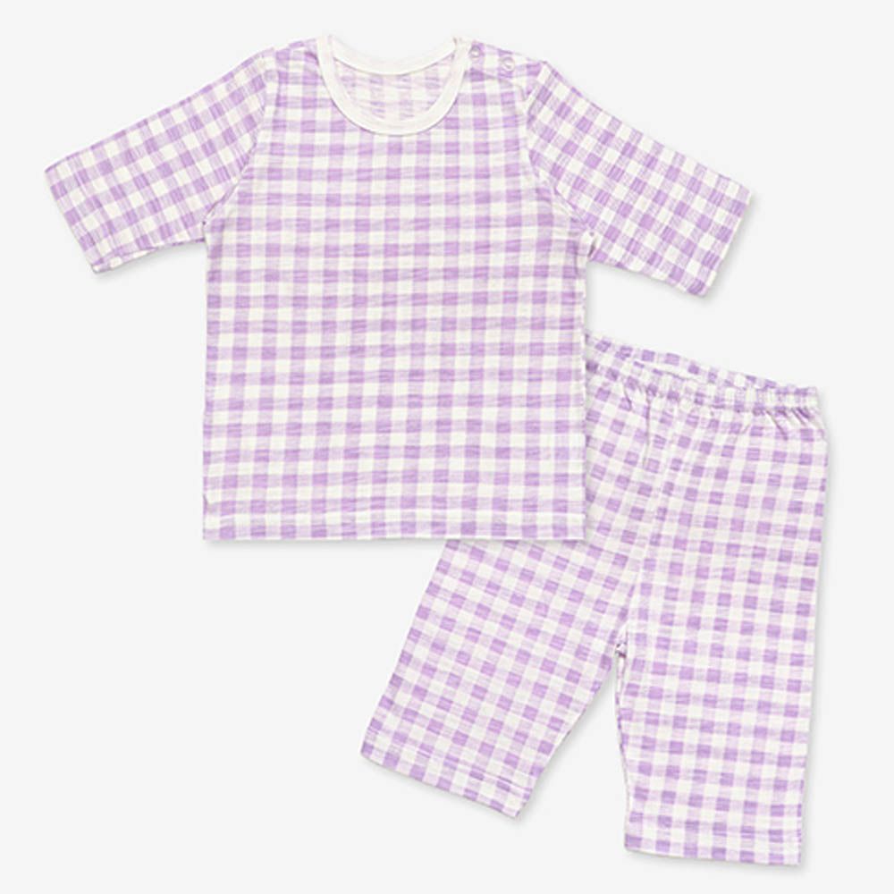 韓製莫代爾透氣7分袖家居服-經典格子-紫