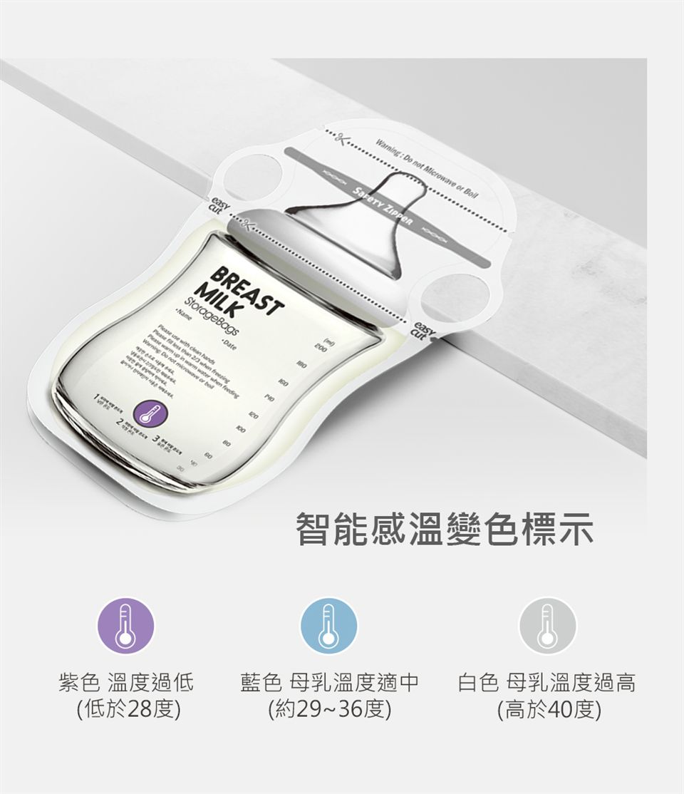 韓國 BAILEY 貝睿 - 感溫母乳儲存袋-指孔型30入 2盒-200ml 共60入