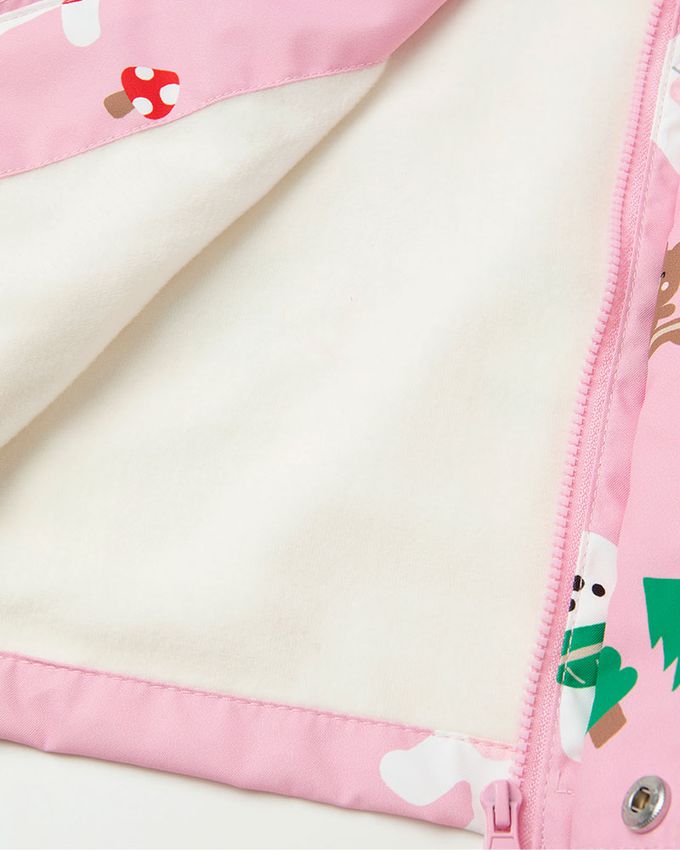 韓國 OZKIZ - (兩件式)防潑水搖粒絨連帽外套-郊遊兔兔-粉