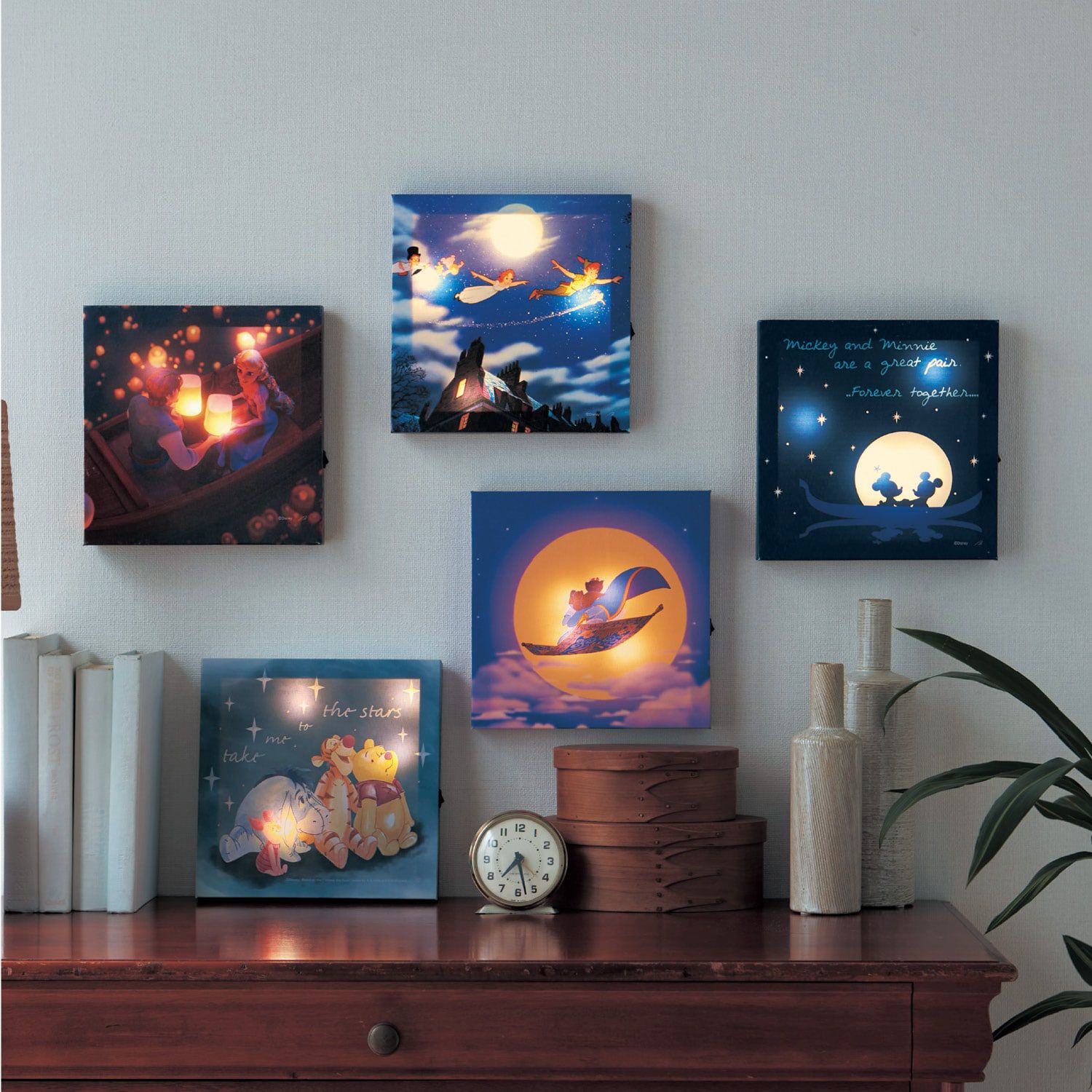 日本千趣會 - 迪士尼 藝術風印花掛畫帆布燈-維尼與好朋友們