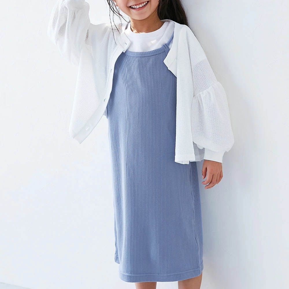 兩件式吊帶羅紋短袖洋裝-藍紫