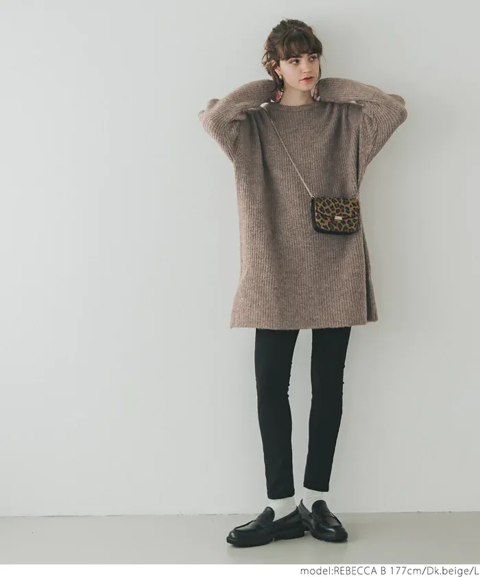 日本 COCA - ふあふあ 柔軟長版寬鬆毛衣-卡其