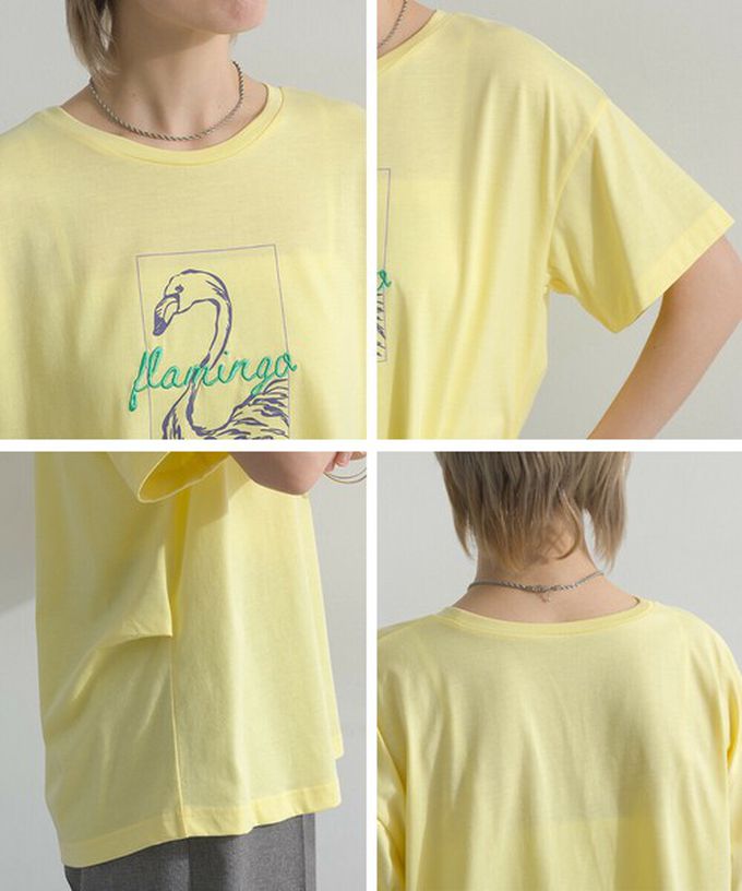 日本 le colis - 接觸冷感 紅鶴刺繡印花休閒上衣-咖啡