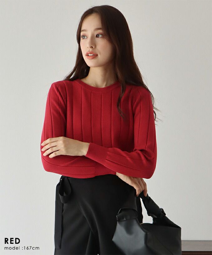 日本 BLUE EAST - 坑條圓領針織上衣-紫