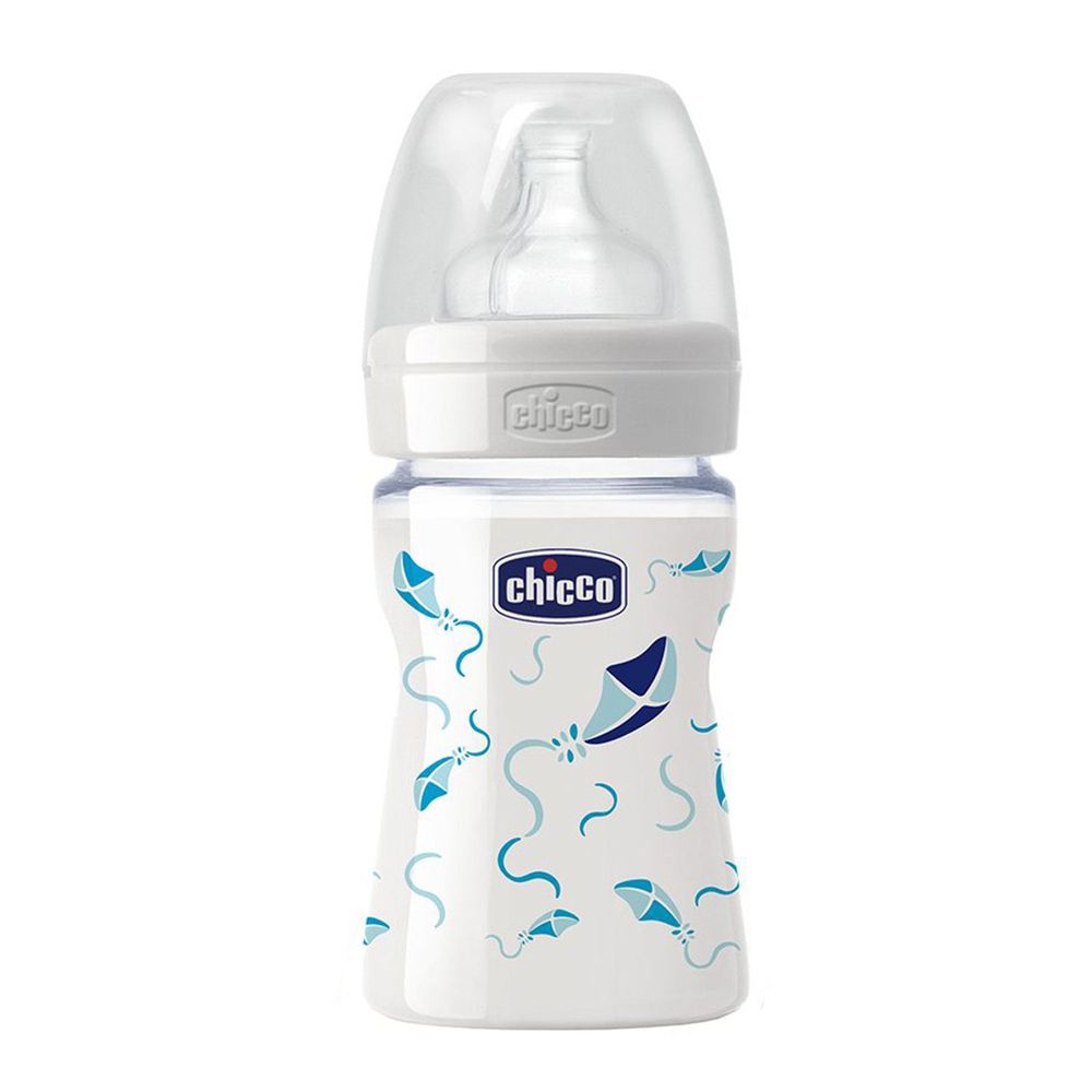 義大利 chicco - 舒適哺乳-帥氣男孩玻璃奶瓶(單孔)-乳膠 (150ml)