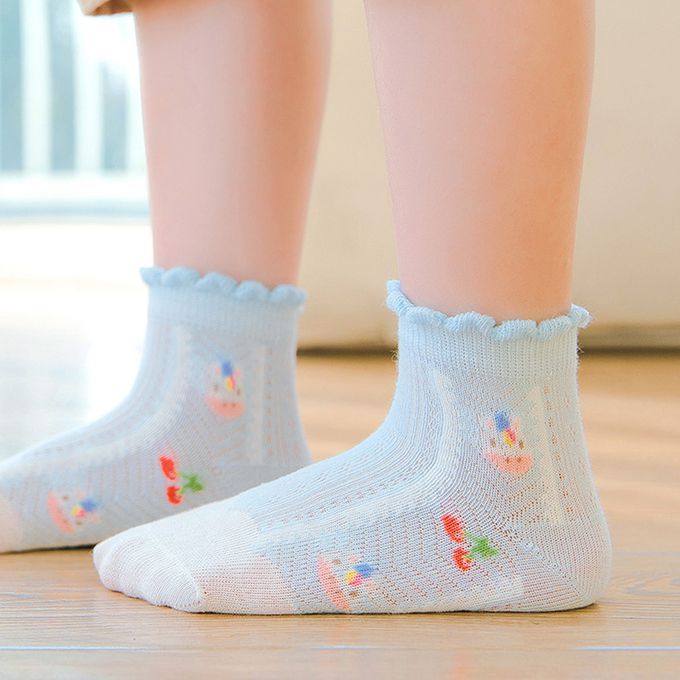 腳ㄚ子 - 幼/兒童透氣網眼襪 童襪 襪子 棉襪 兒童襪-清爽藍花