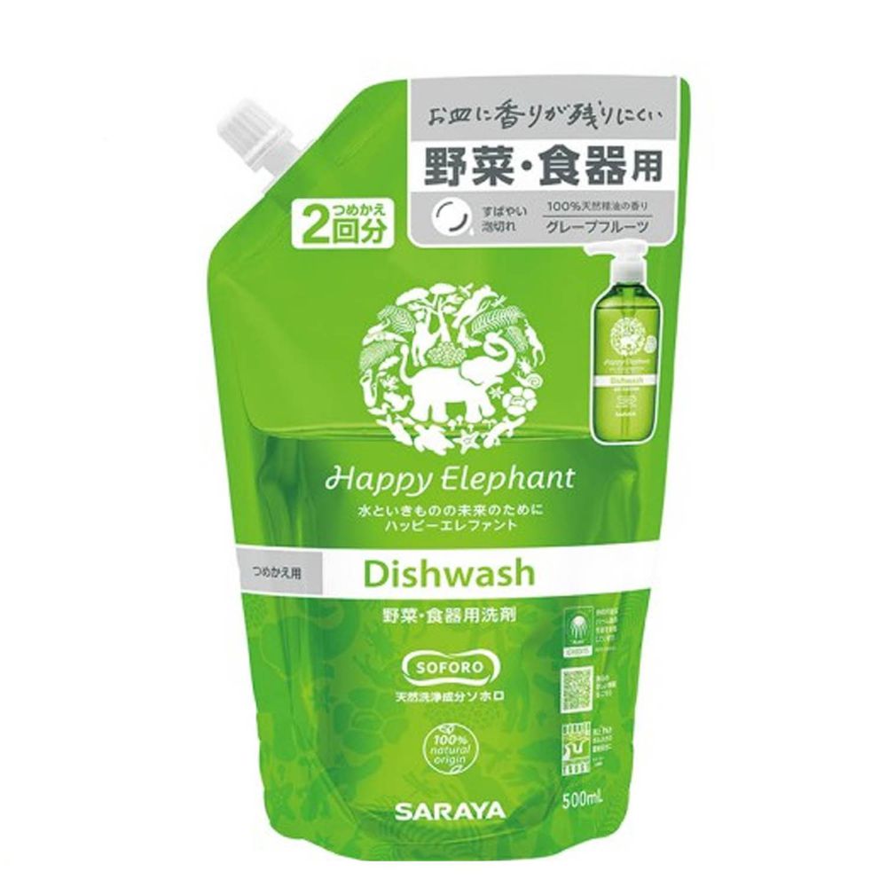 日本 SARAYA - 幸福小象 酵素食器蔬果洗潔精 補充包-500ml