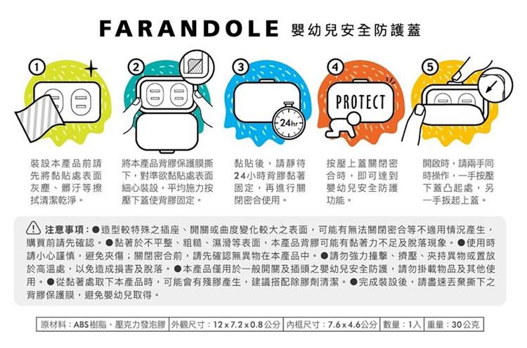 FARANDOLE 法紅荳 - 插座 & 開關安全防護蓋-青花瓷紋古典風-白色