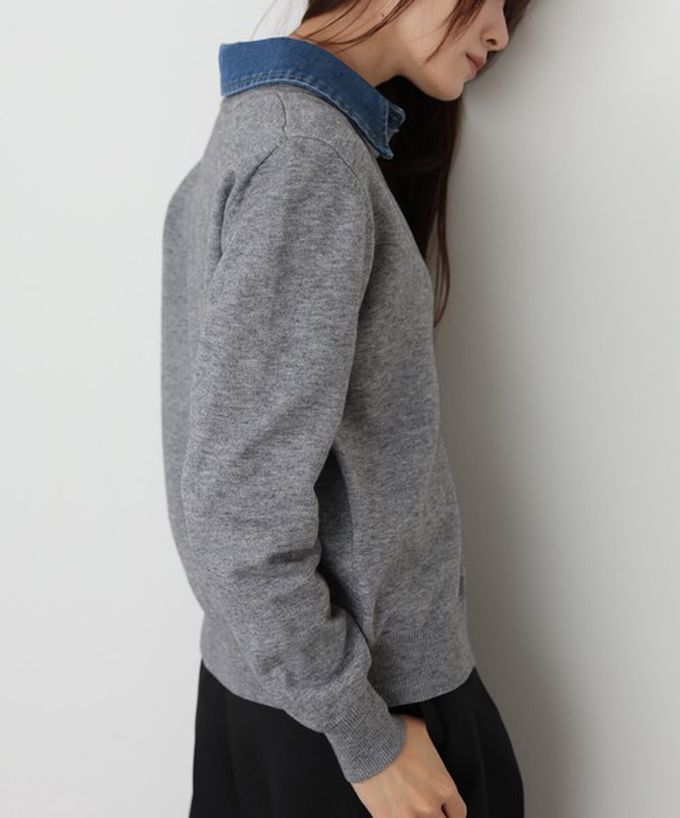 日本 Bab - 牛仔領時尚休閒感針織開襟衫-海軍藍