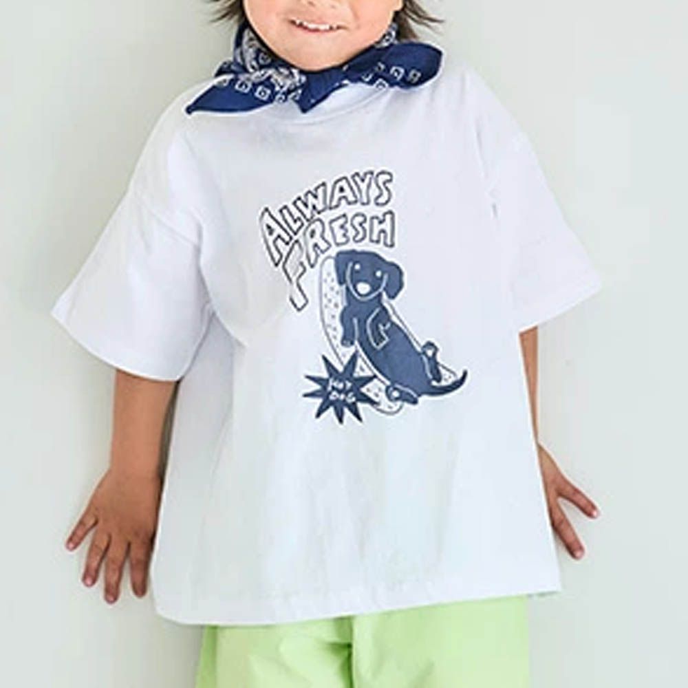 100%棉 幽默印花短袖上衣-臘腸熱狗-白