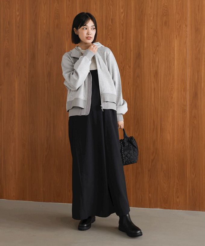 日本 Bab - 斜紋布優雅摺線工裝風吊帶裙-深灰