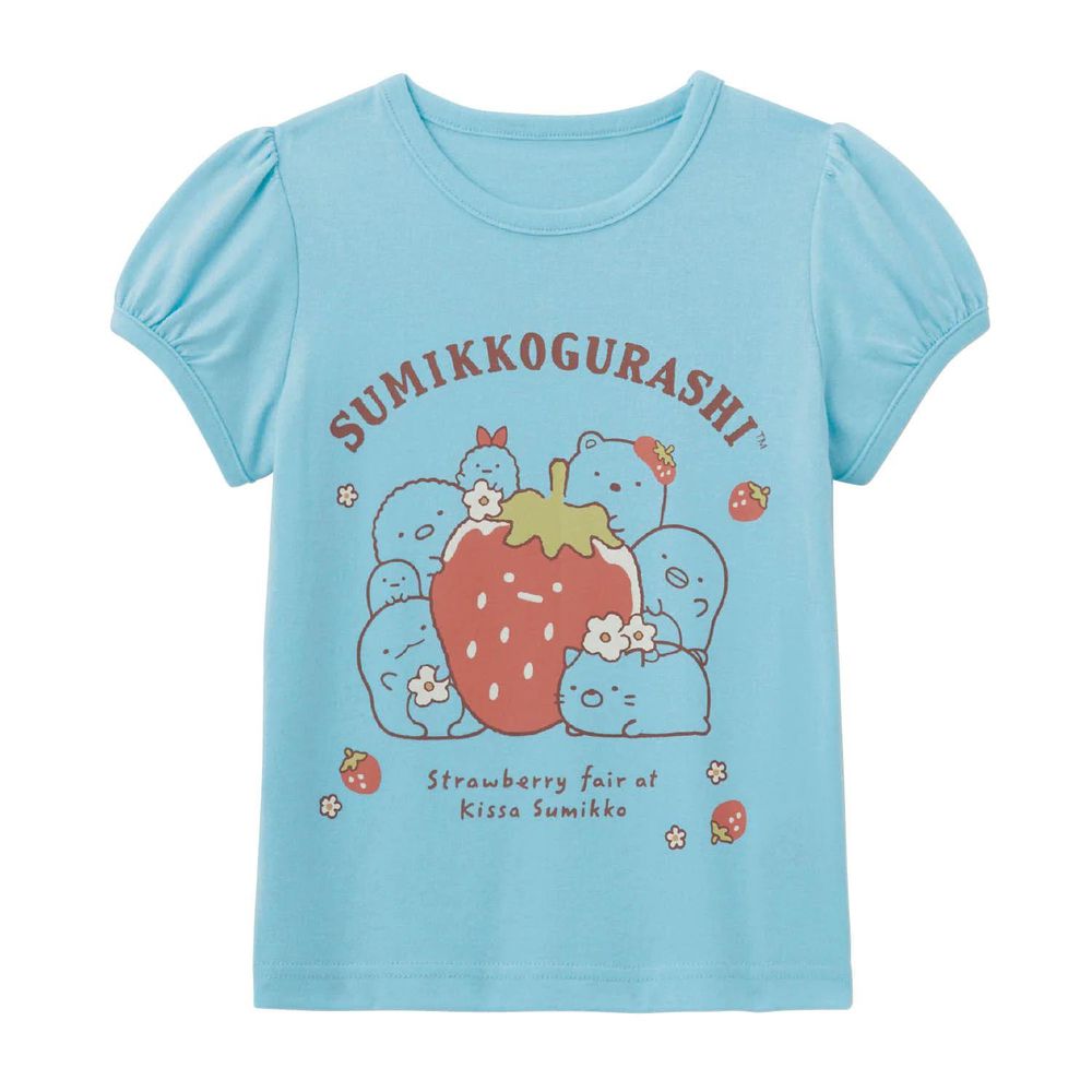 日本千趣會 - 角落生物天竺棉短袖上衣-草莓圍圈圈-水藍
