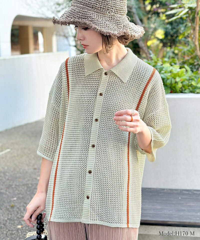 日本 Classical Elf - 個性網狀翻領短袖襯衫-咖啡