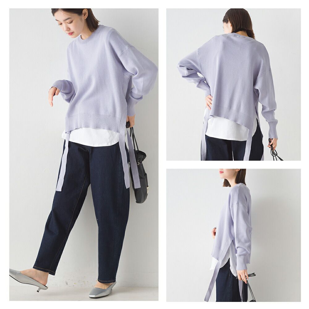 日本 OMNES - 浪漫側紐結兩件式針織上衣-深可可