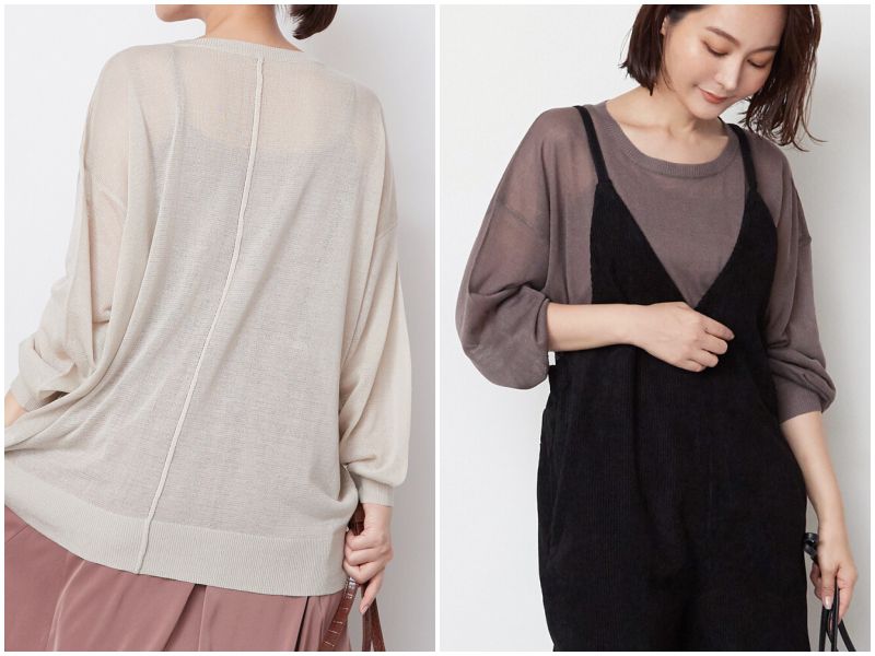 日本女裝代購 - 微透膚圓領針織上衣-黑 (M(Free size))