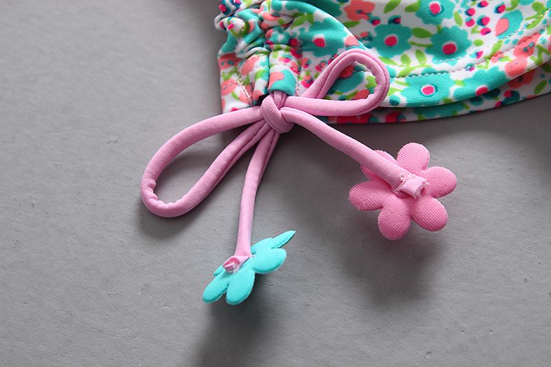 女寶長袖泳裝套裝(附帽子)-滿滿碎花-粉+綠