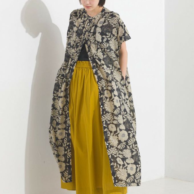 日本 OMNES - 100%印度棉 襯衫式印花短袖洋裝-黑底白點