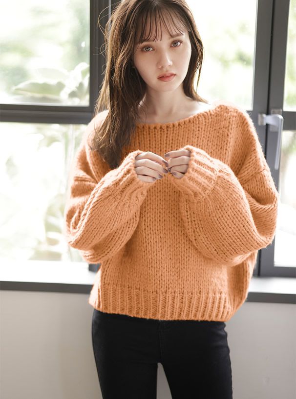 日本 GRL - 聯名款 慵懶麻花編織毛衣-活力橘