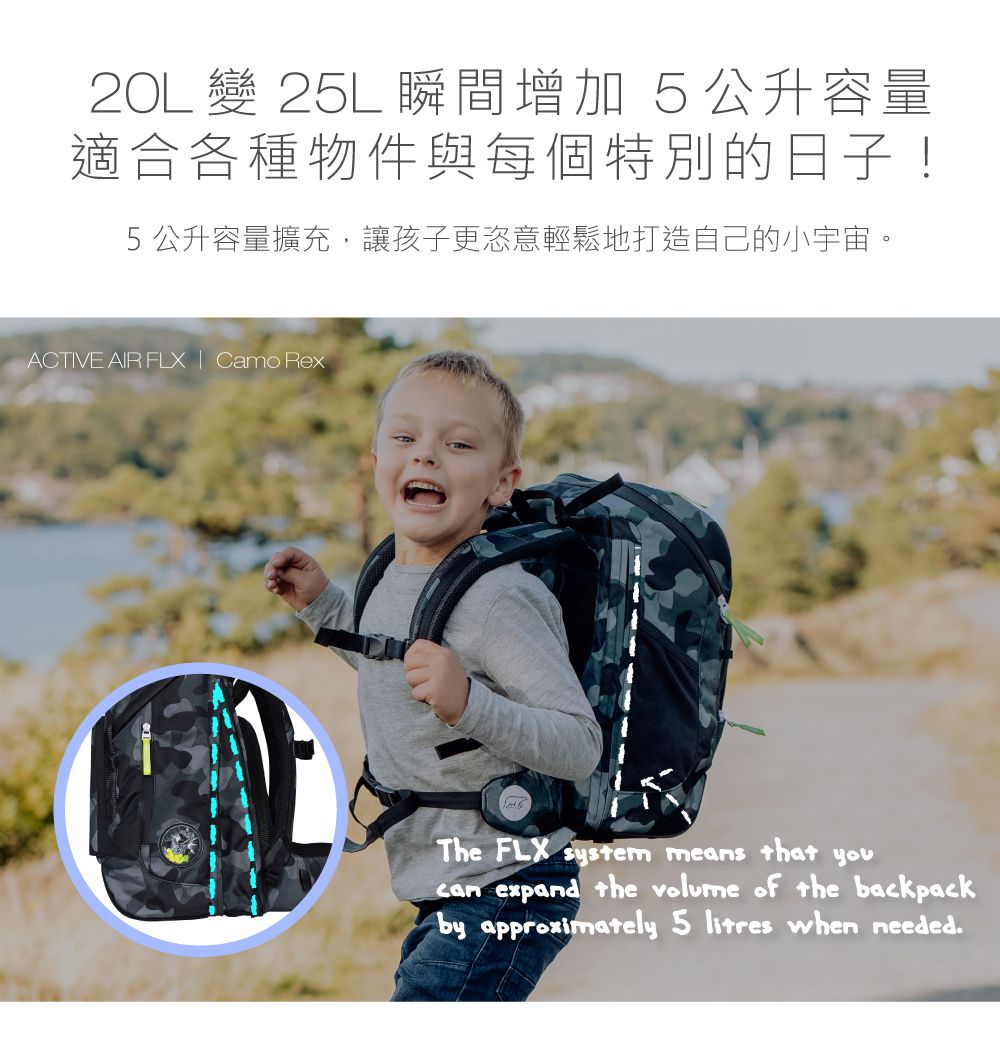 Beckmann - AIR FLX 擴充護脊書包 20~25L-3D太空火箭