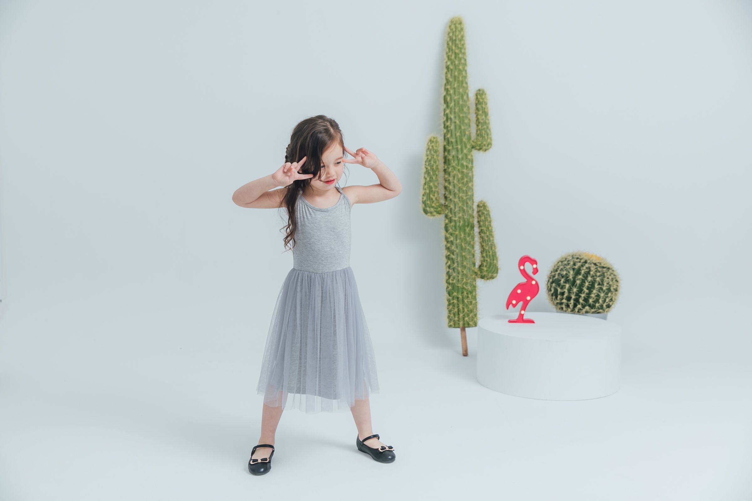 Peachy - 北鼻款*獨家訂製綿柔連身紗裙-細肩帶連身款-溫柔灰