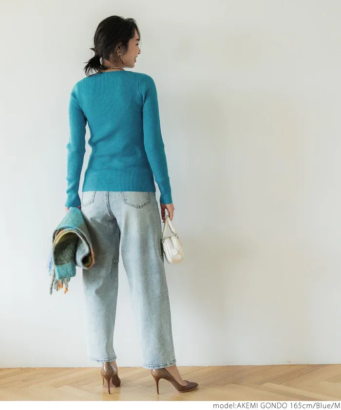 日本 COCA - 極上厚磅 彈性羅紋針織上衣-船型領-黑