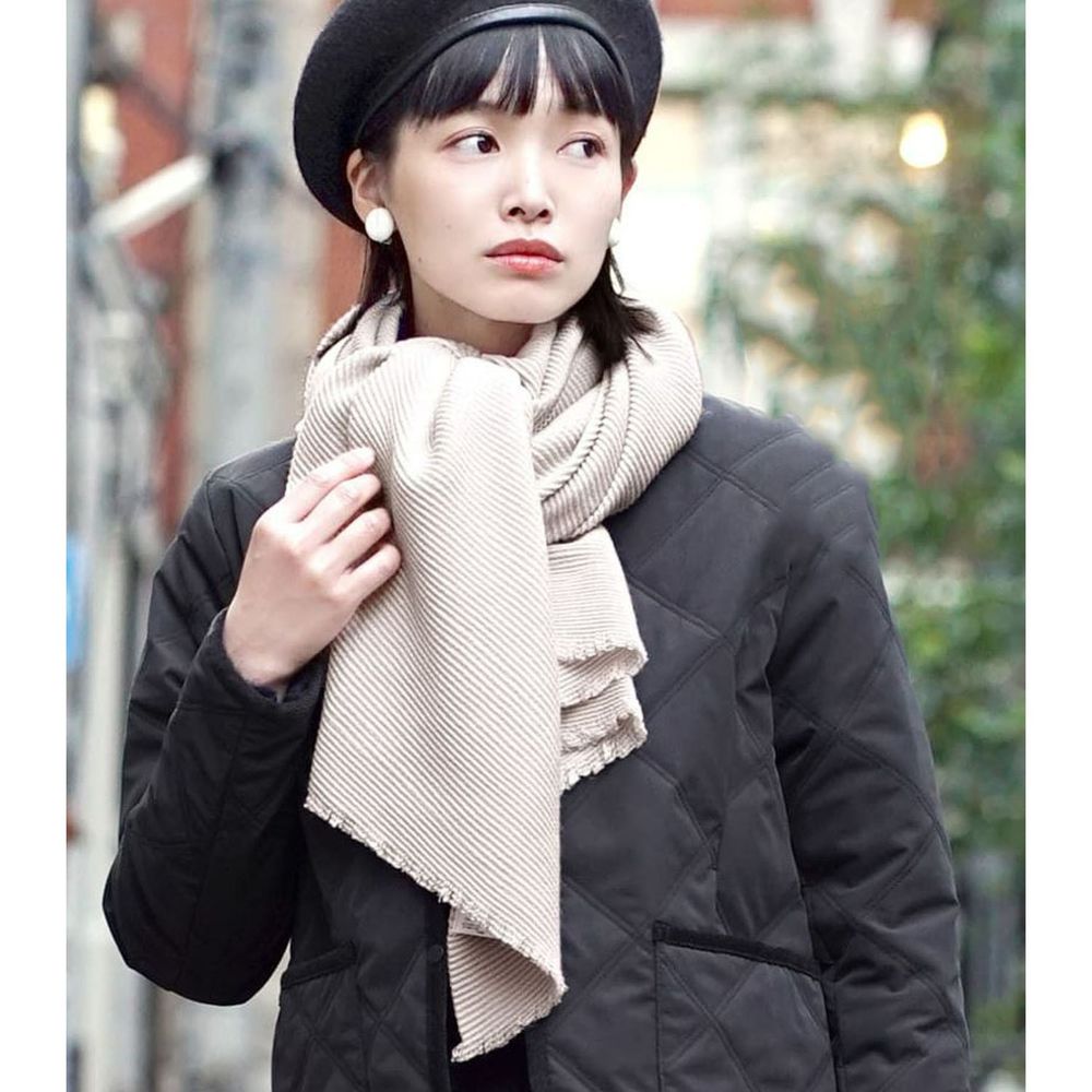 日本 zootie - 立體斜坑羅紋針織圍巾-米