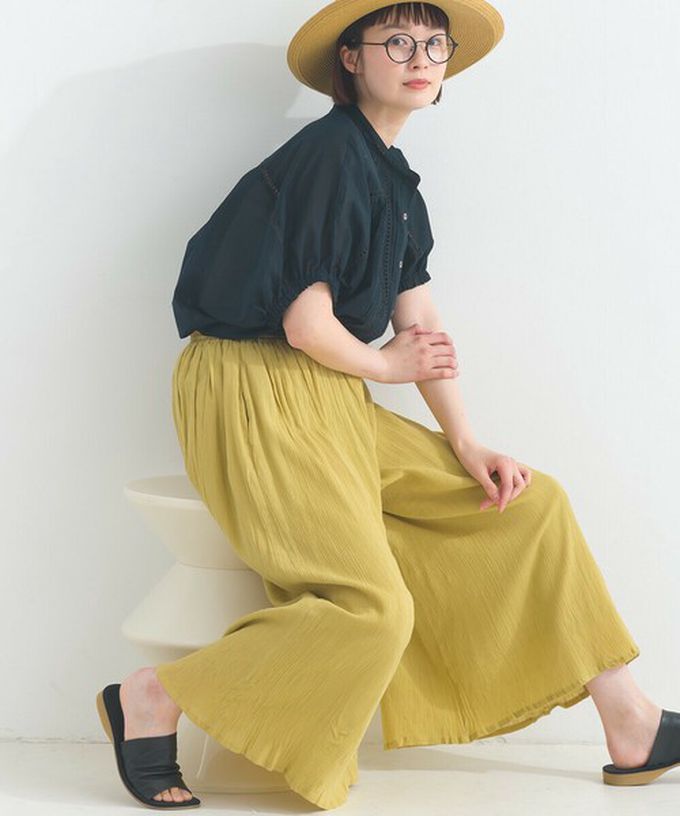 日本 Lupilien - 100%印度棉 輕盈飄逸寬褲-芥末黃