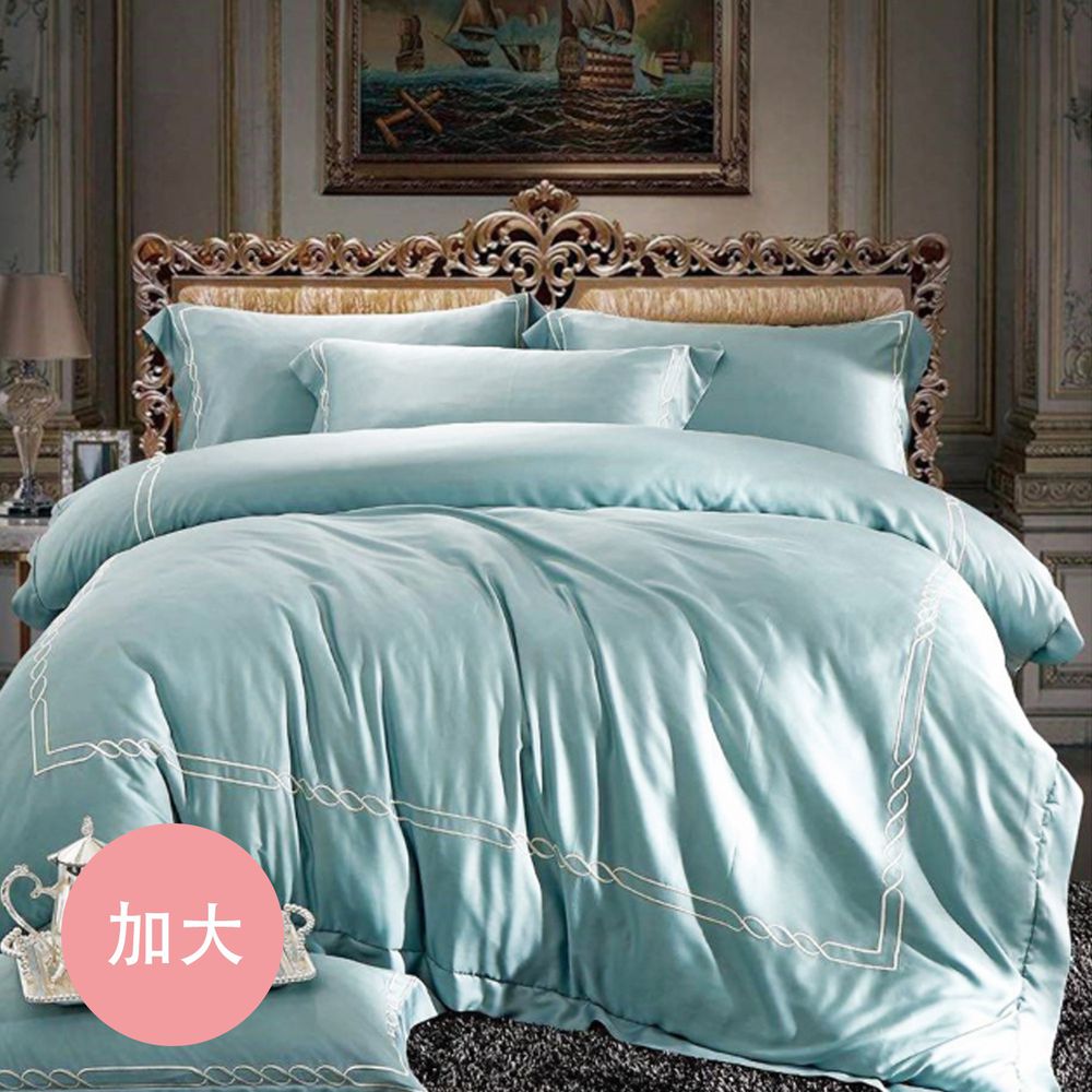 澳洲 Simple Living - 100%天絲經典刺繡兩用被床包組-石青綠-加大