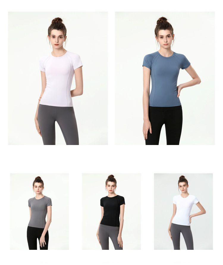 S~4XL圓領緊身運動短袖上衣-灰色