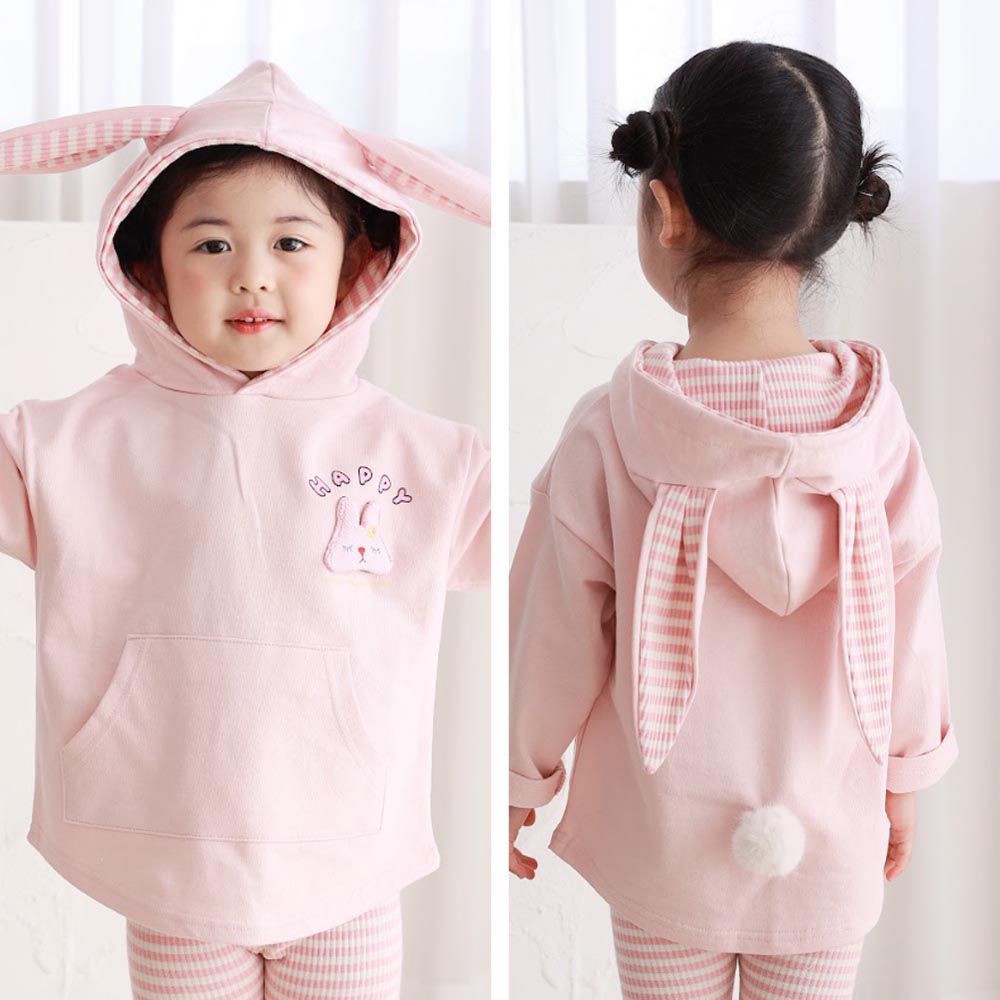 韓國 Coco rabbit - 立體兔子裝飾耳朵連帽上衣-粉紅