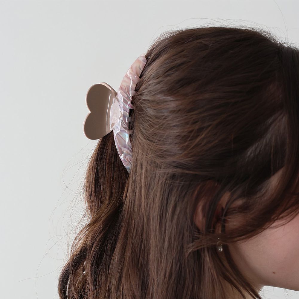 韓國製 大理石紋路愛心鯊魚夾-粉紅