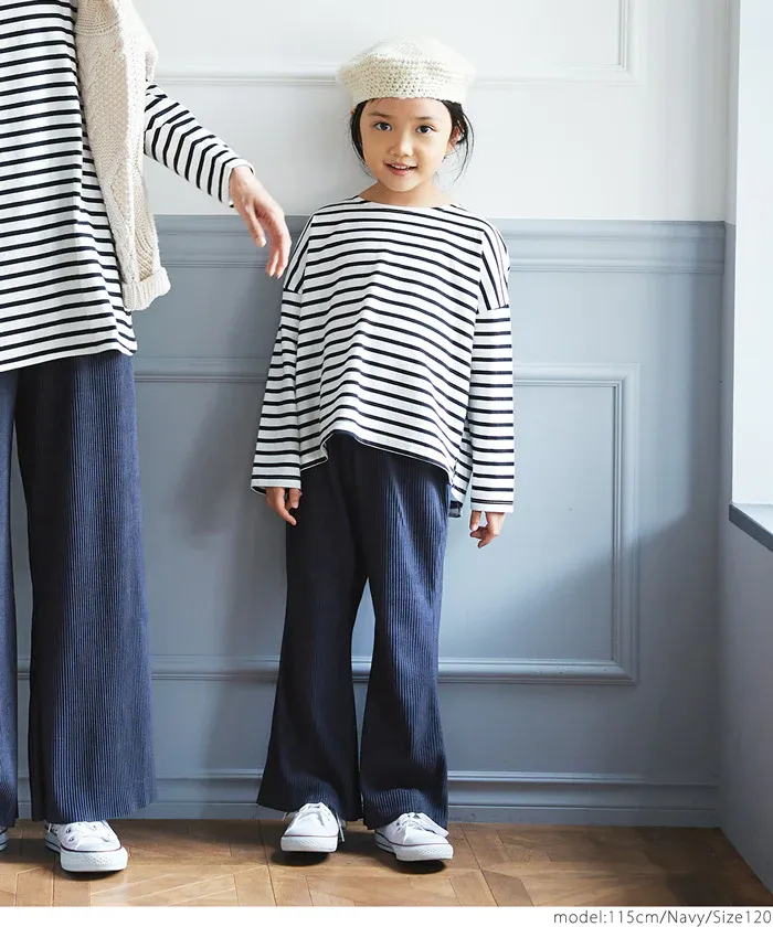 日本 COCA - [可剪裁] 羅紋彈性垂墜感寬褲-孩子-芥黃