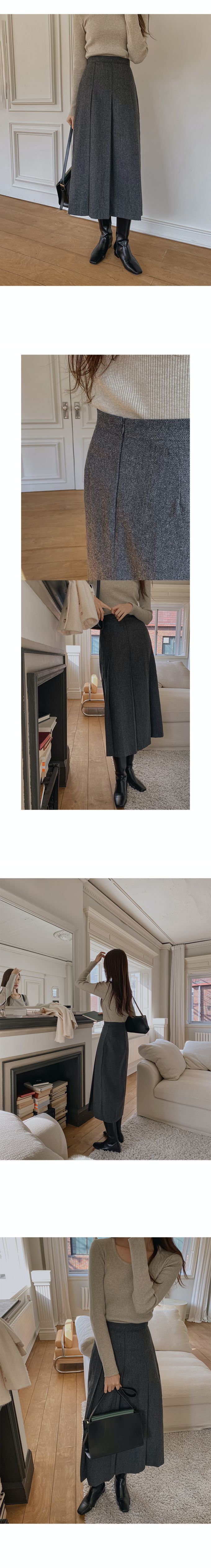 韓國 Urbantheroom - 都市感混羊毛後拉鍊中長裙-深灰