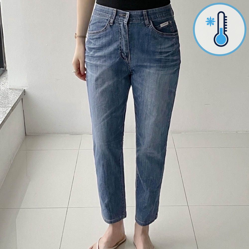 (Cool Max)鬆緊腰棉麻混紡男友褲-藍