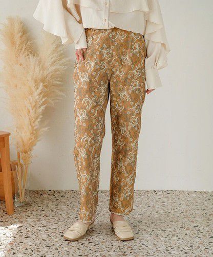 日本 Bou Jeloud - 復古花草圖騰長褲-海軍藍