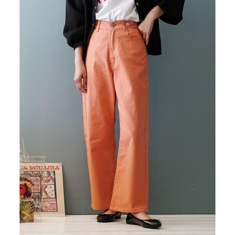日本 zootie - 熱銷款 舒適彈性直筒褲-珊瑚橘