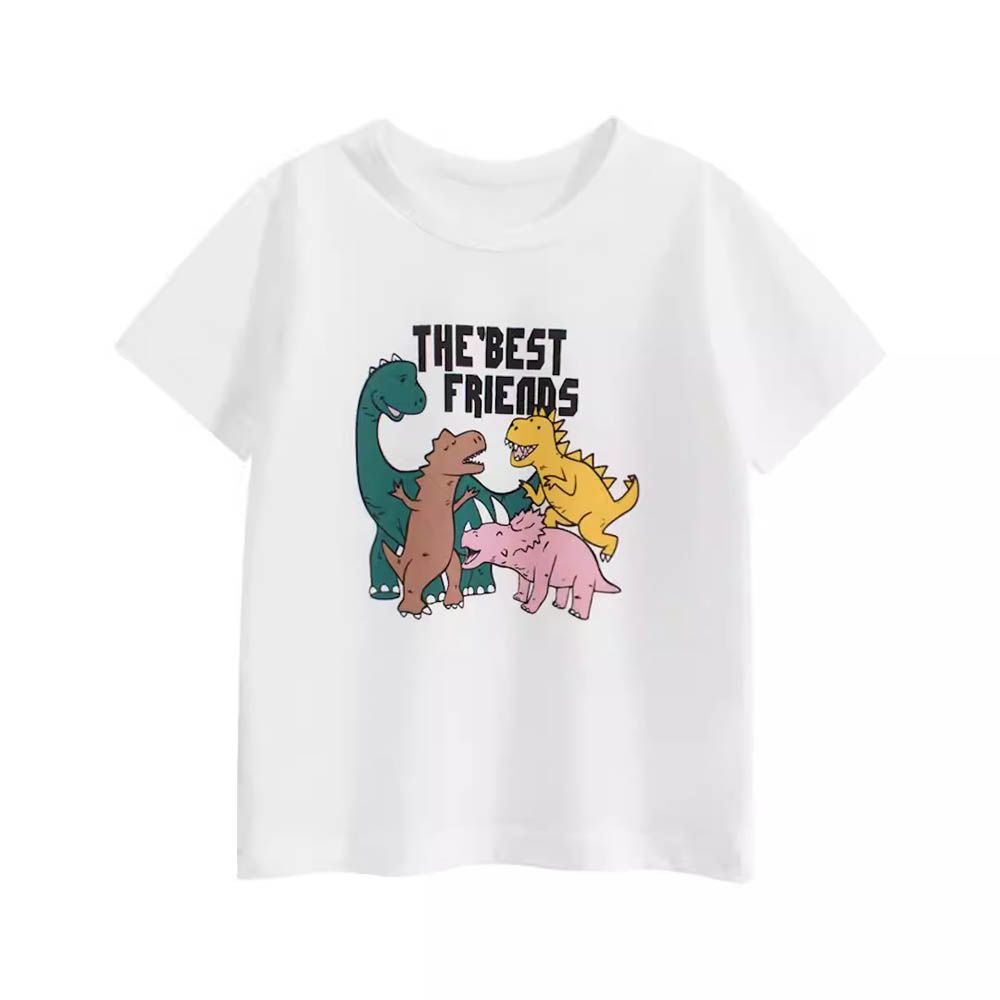 純棉短袖上衣-恐龍好友-米白