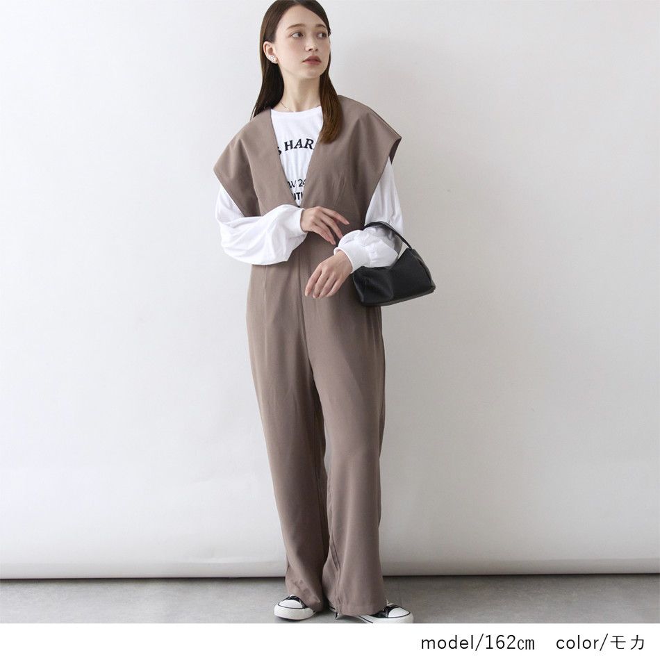 日本 Rejoule - 時尚落肩收腰吊帶褲-優雅黑