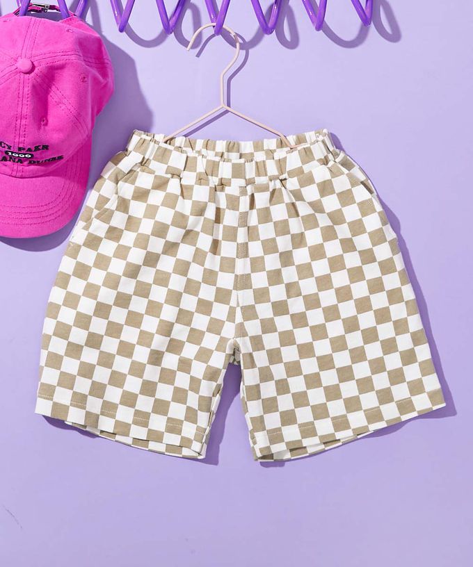 日本 devirock - 夏日印花純棉寬版短褲-斑點-摩卡