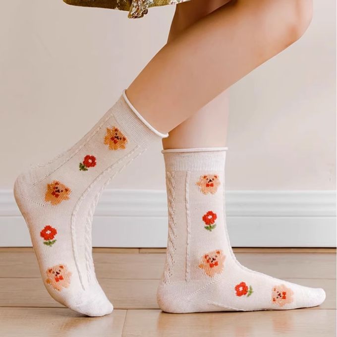 腳ㄚ子 - 幼/兒童棉質中筒襪 童襪 襪子 棉襪 兒童襪-小熊餅乾