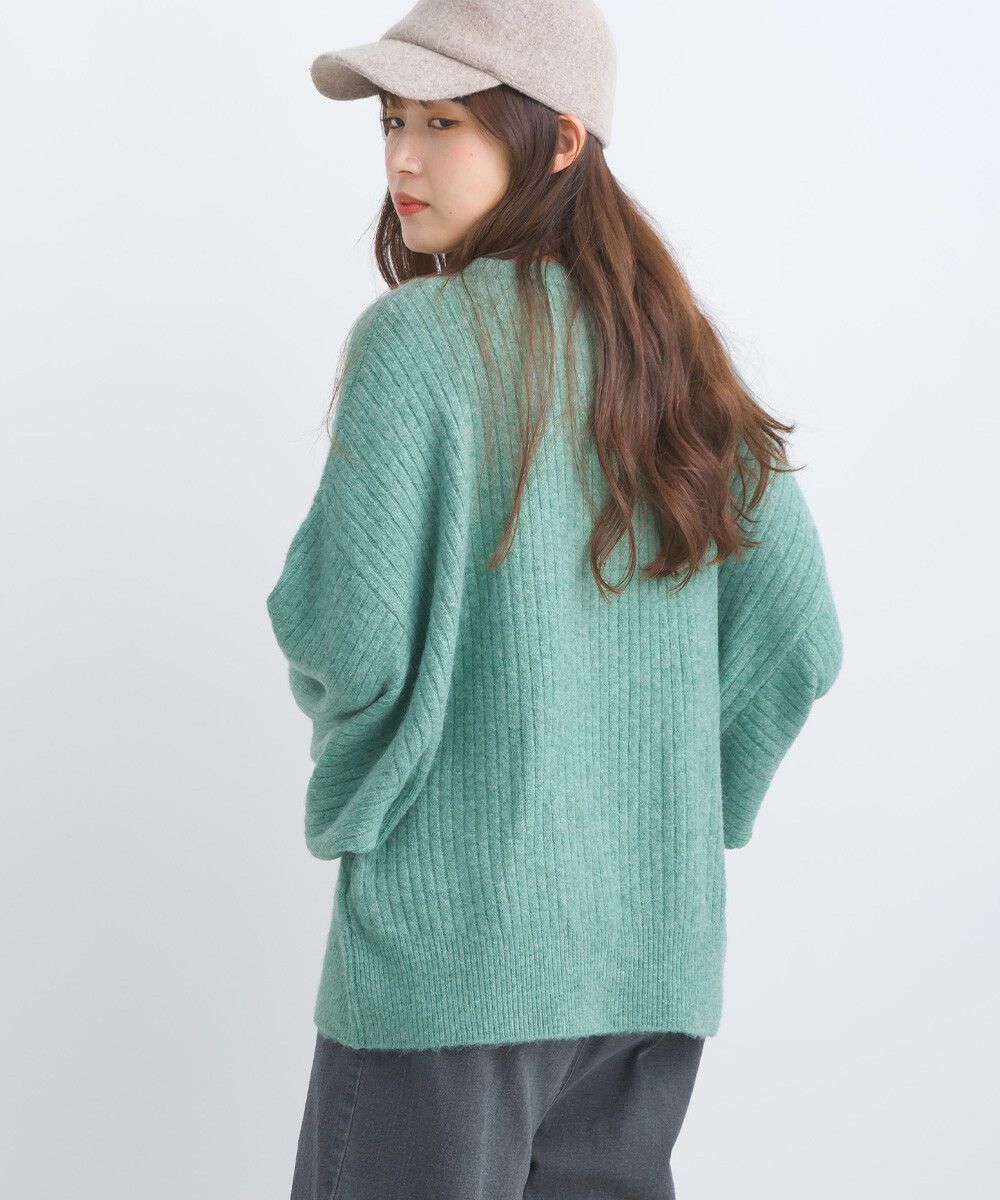 日本女裝代購 - 大寬袖圓領混色針織上衣-米黃