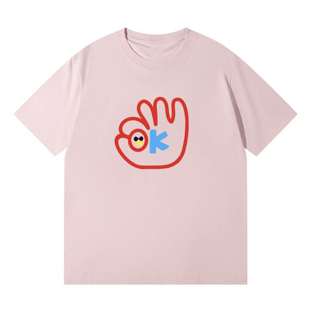 純棉寬版印花T恤-樂趣OK-粉色