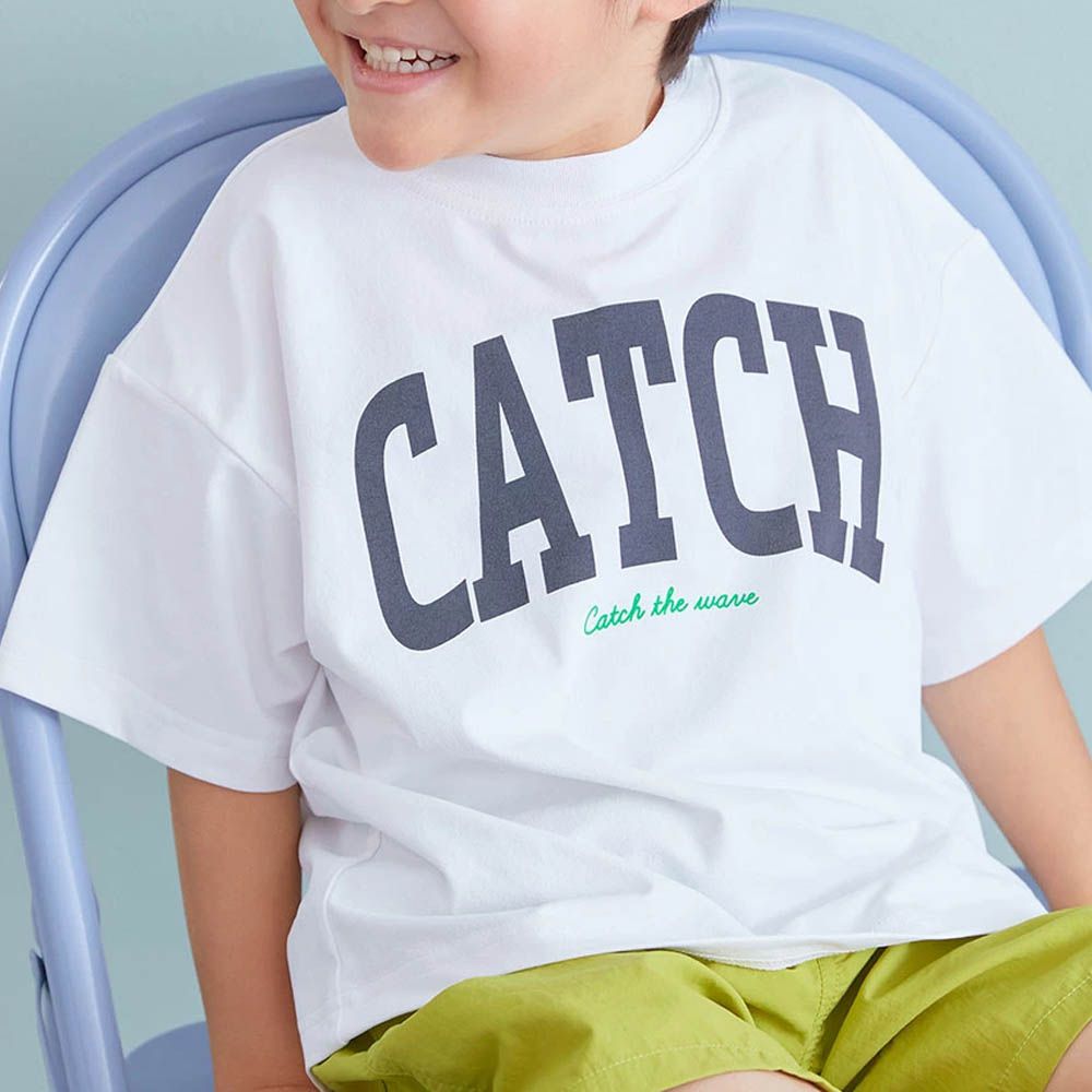 抗UV 不易皺速乾印花短袖上衣-CATCH-白