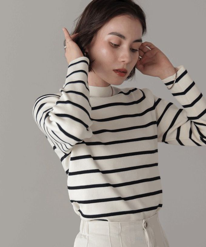 日本 Bab - 俐落感簡潔小立領針織上衣-草綠