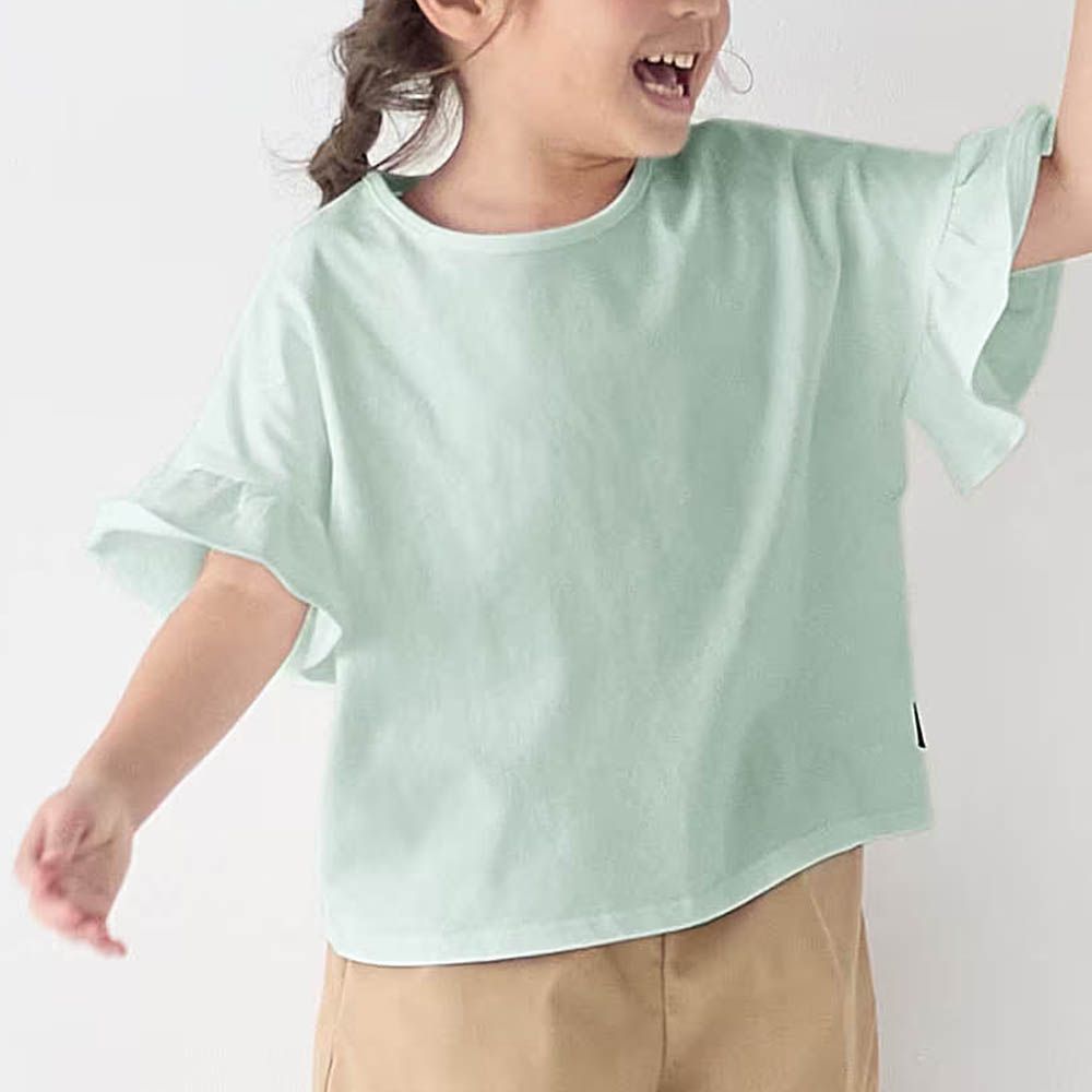 飄逸荷葉邊圓領短袖上衣-薄荷綠