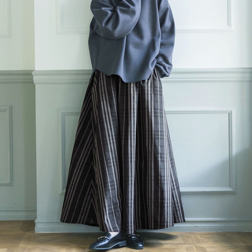 日本 COCA - 寬鬆格紋口袋長裙-深灰 (［Long］長100cm)